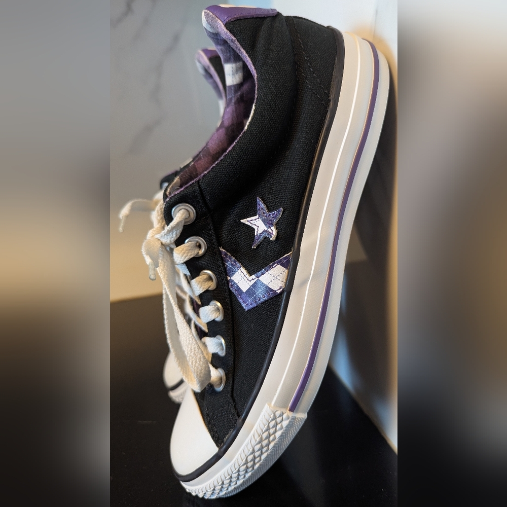 Converse One Star Low Top Purple Plaid Accent Sneakers Sizes M  6.5 W 8.5 $84.99 - Picture 3 of 8